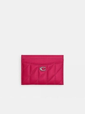 NWT Coach Essential Card Case w/ Pillow Quilting, Dragonfruit/Silver